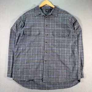Anchor Blue Button Up Shirt‎ Mens Large Blue Double Flap Pockets Plaid Casual